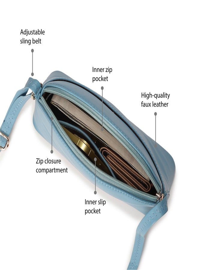 Fastrack Sling Bag For Women | Faux Leather Sling With Adjustable Belt and Quick Access Pocket | Zip Closure and Spacious Interior | Trendy Handbags, Blue - Image 3